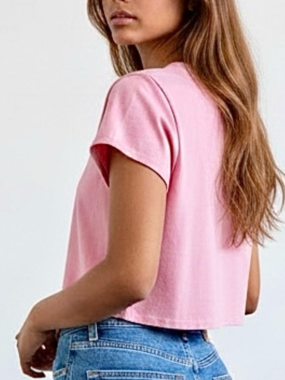Free People Baby Pink Cropped Tee NWT Large msrp $48